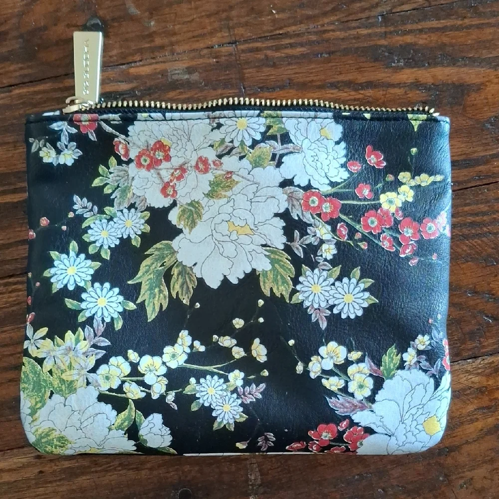 Big Buddha Black Floral Zip Cosmetic Bag with Gold Zip Pull